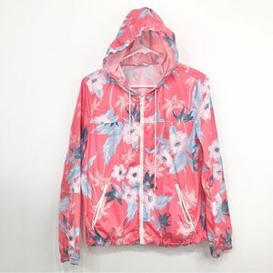 American Eagle Outfitters Pink Tropical Floral Zip Up Windbreaker Jacket